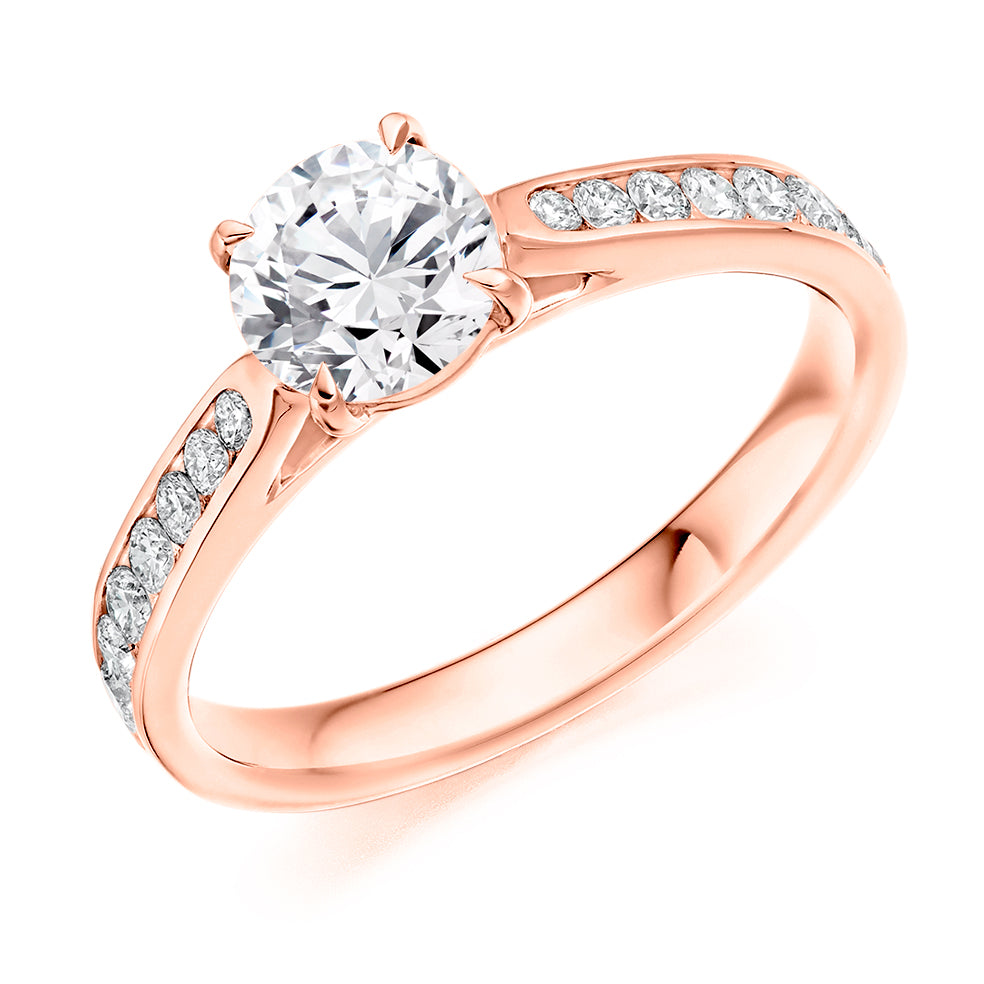 Channel-Set Solitaire Round Brilliant Engagement Ring 0.9ct total in Rose Gold