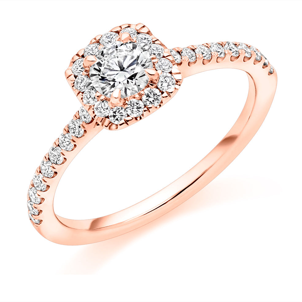 Pavé-Shoulder Halo Round-Brilliant Engagement Ring, 0.33ct (ENG5414 SMT) in Rose Gold