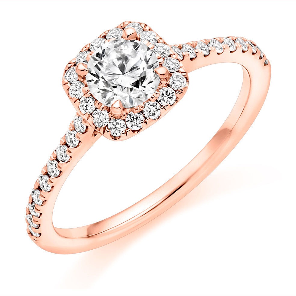 Pavé-Shoulder Halo Round-Brilliant Engagement Ring, 0.5ct (ENG5415 SMT) in Rose Gold