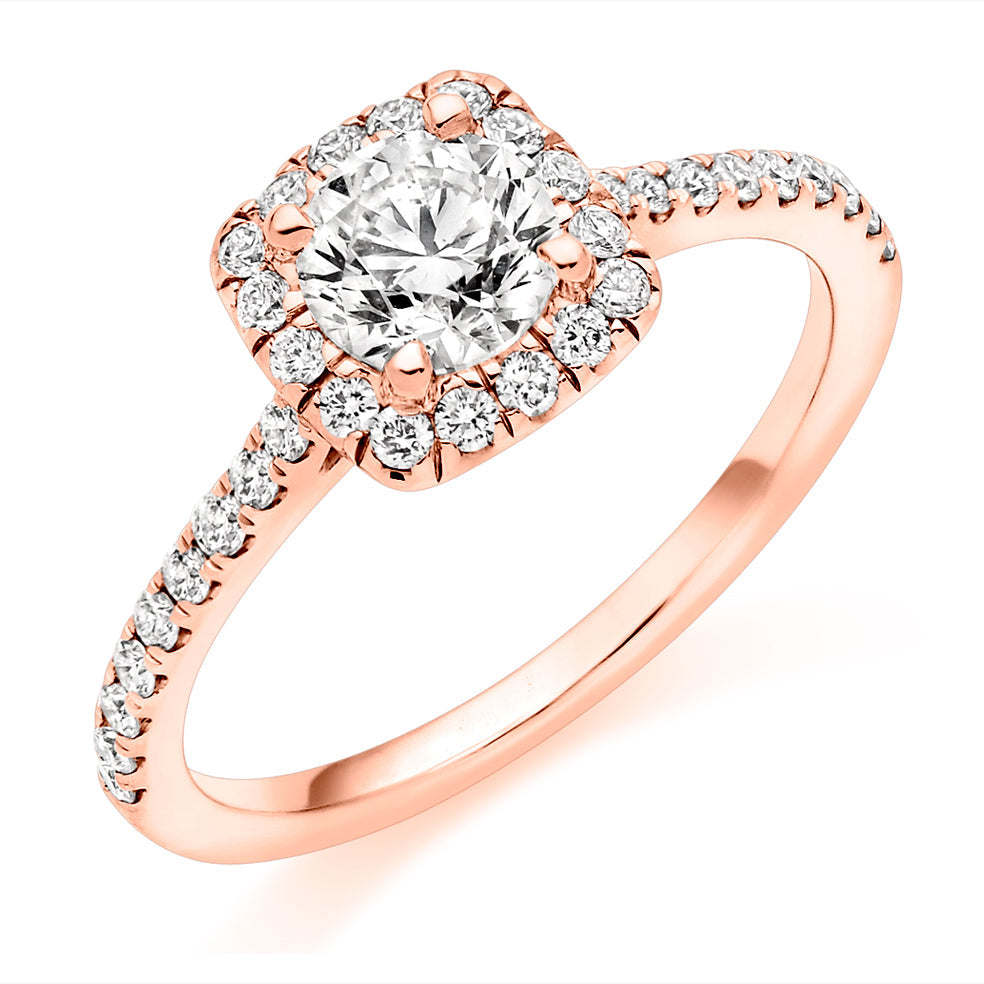 Pavé-Shoulder Halo Round-Brilliant Engagement Ring, 0.75ct (ENG5416 SMT) in Rose Gold