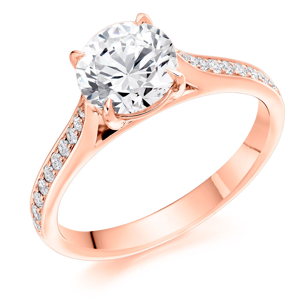 Fine Pavé Solitaire Round Brilliant Engagement Ring, 1.25ct in Rose Gold