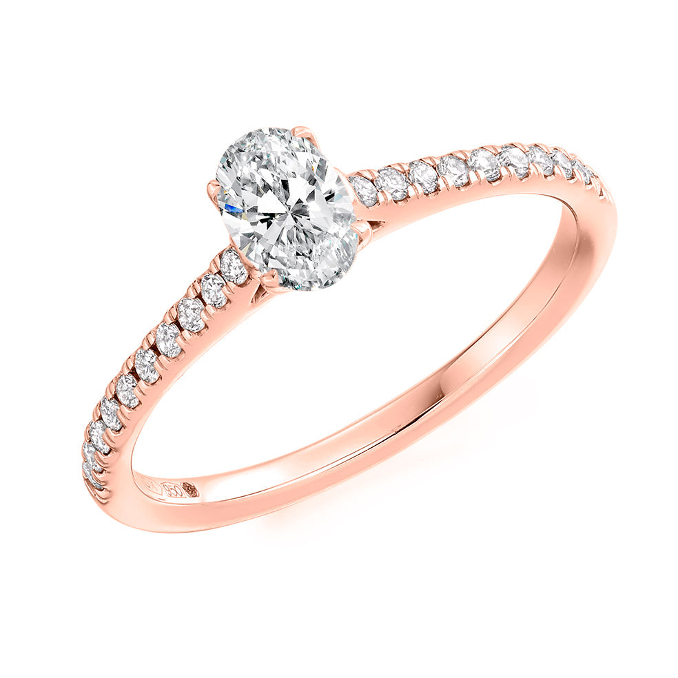 Solitaire with Diamond Shoulders Oval Cut Engagement Ring, 0.5ct in Rose Gold