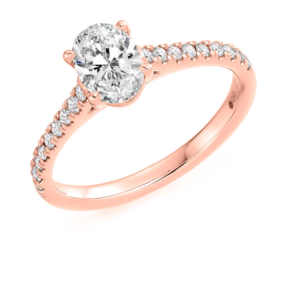 Solitaire with Diamond Shoulders Oval Cut Engagement Ring, 0.75ct in Rose Gold