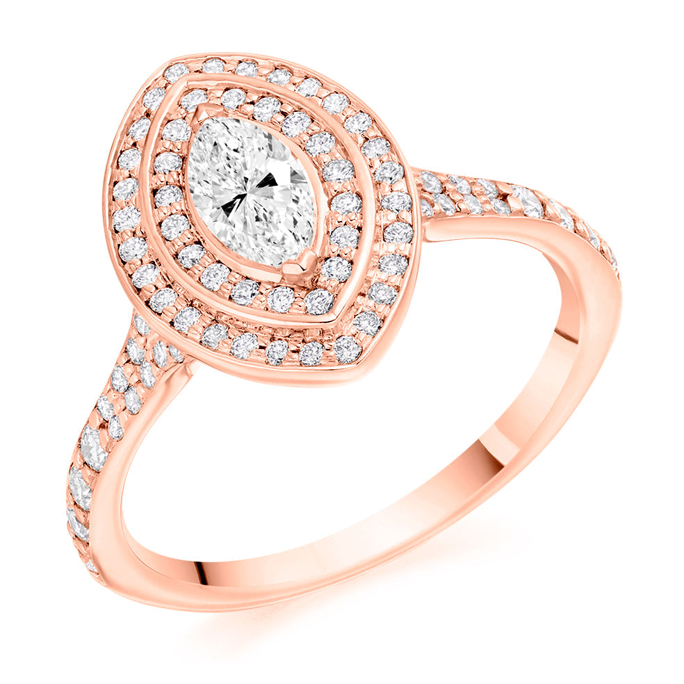 Double-Halo Split-Shoulder Marquise-Cut Engagement Ring, 0.33ct in Rose Gold