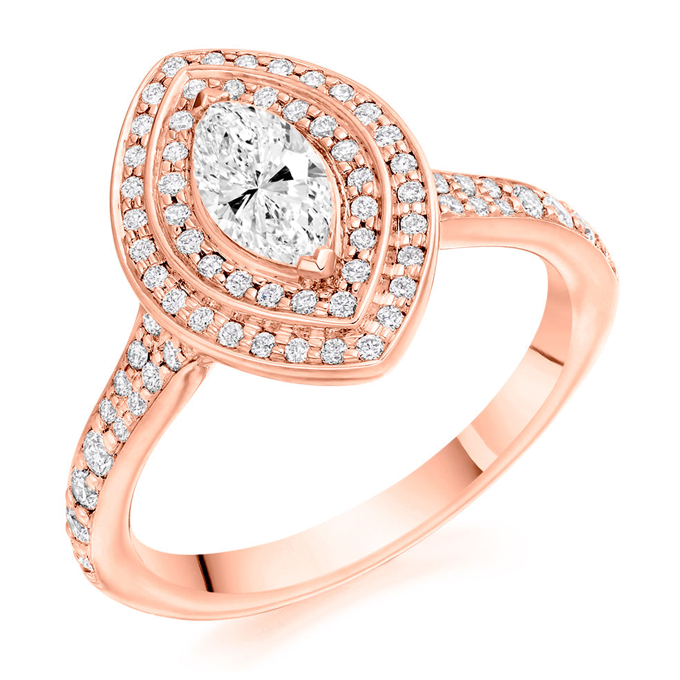 Double-Halo Split-Shoulder Marquise-Cut Engagement Ring, 0.5ct in Rose Gold