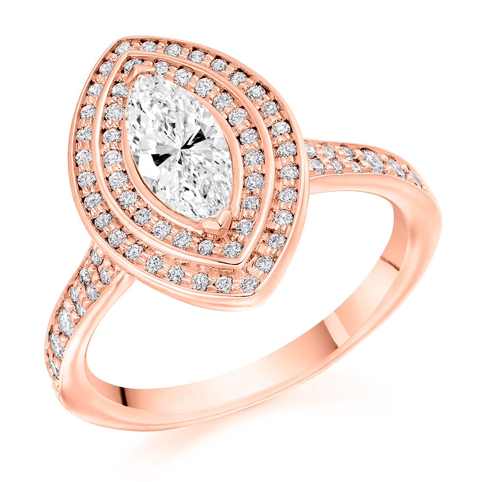 Double-Halo Split-Shoulder Marquise-Cut Engagement Ring, 0.75ct in Rose Gold