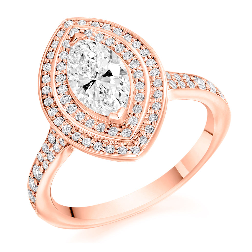 Double-Halo Split-Shoulder Marquise-Cut Engagement Ring, 1.0ct in Rose Gold