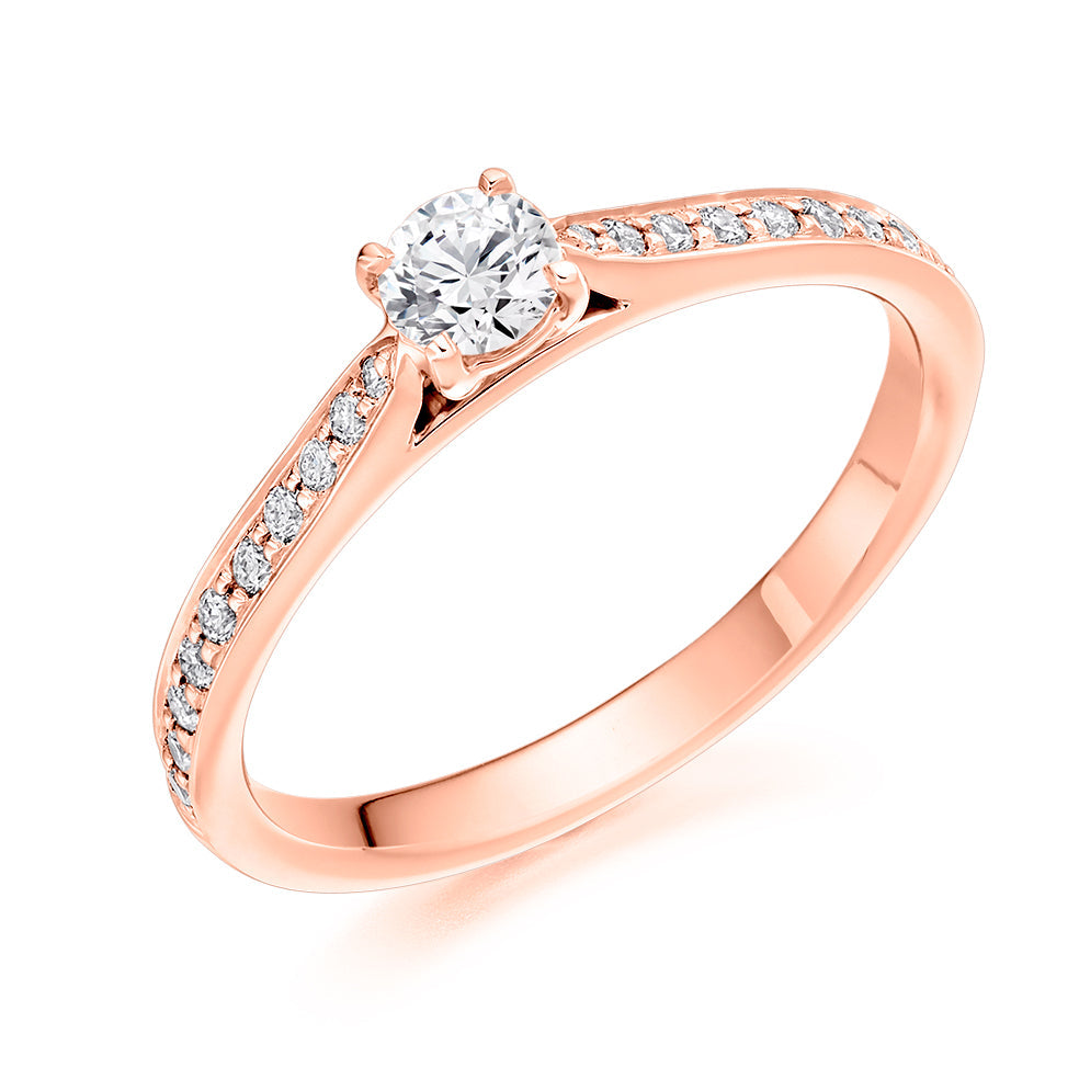 Fine Pavé Solitaire Round Brilliant Engagement Ring 0.4ct in Rose Gold