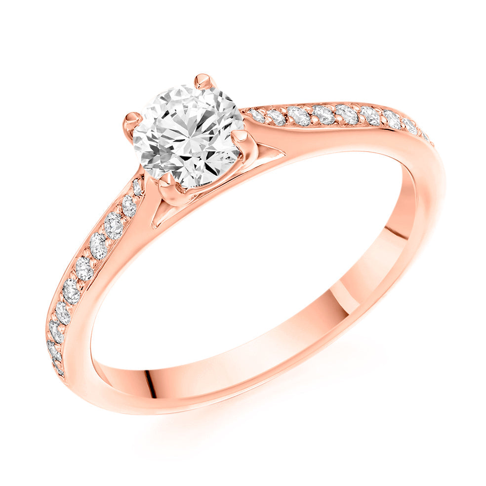 Fine Pavé Solitaire Round Brilliant Engagement Ring 0.5ct in Rose Gold