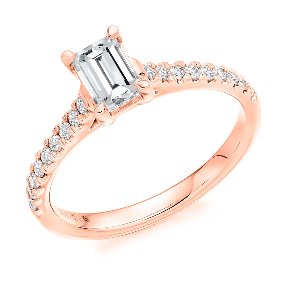 Diamond-Shouldered Solitaire Emerald Cut Engagement Ring, 0.75ct in Rose Gold