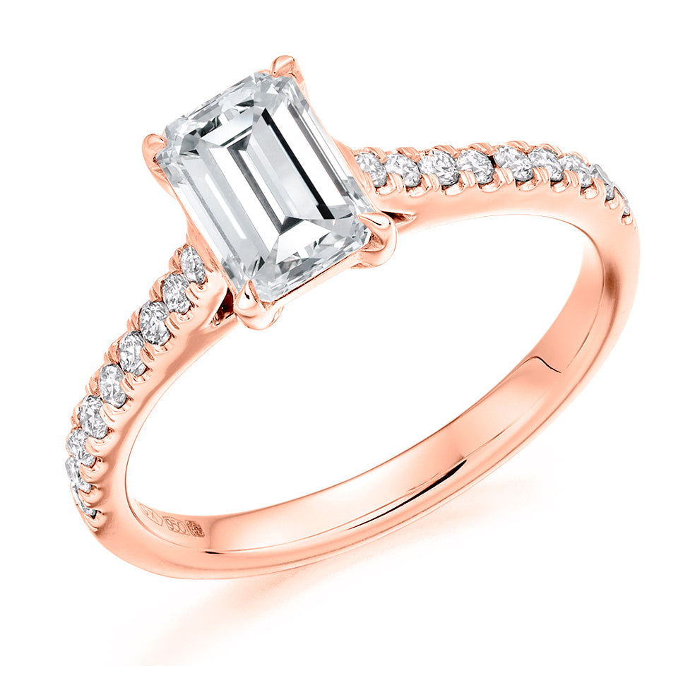 Diamond-Shouldered Solitaire Emerald Cut Engagement Ring, 1.0ct in Rose Gold