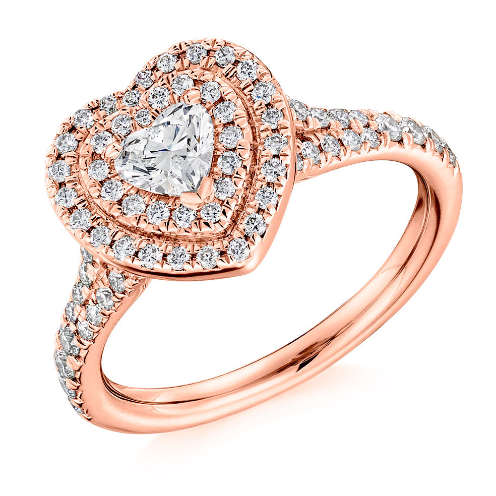 Double-Halo Split-Shoulder Heart-Cut Engagement Ring, 0.33ct in Rose Gold