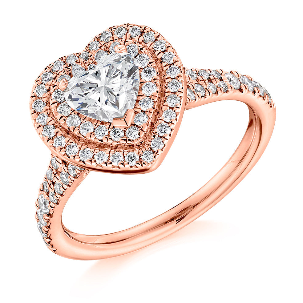 Double-Halo Split-Shoulder Heart-Cut Engagement Ring, 0.75ct in Rose Gold