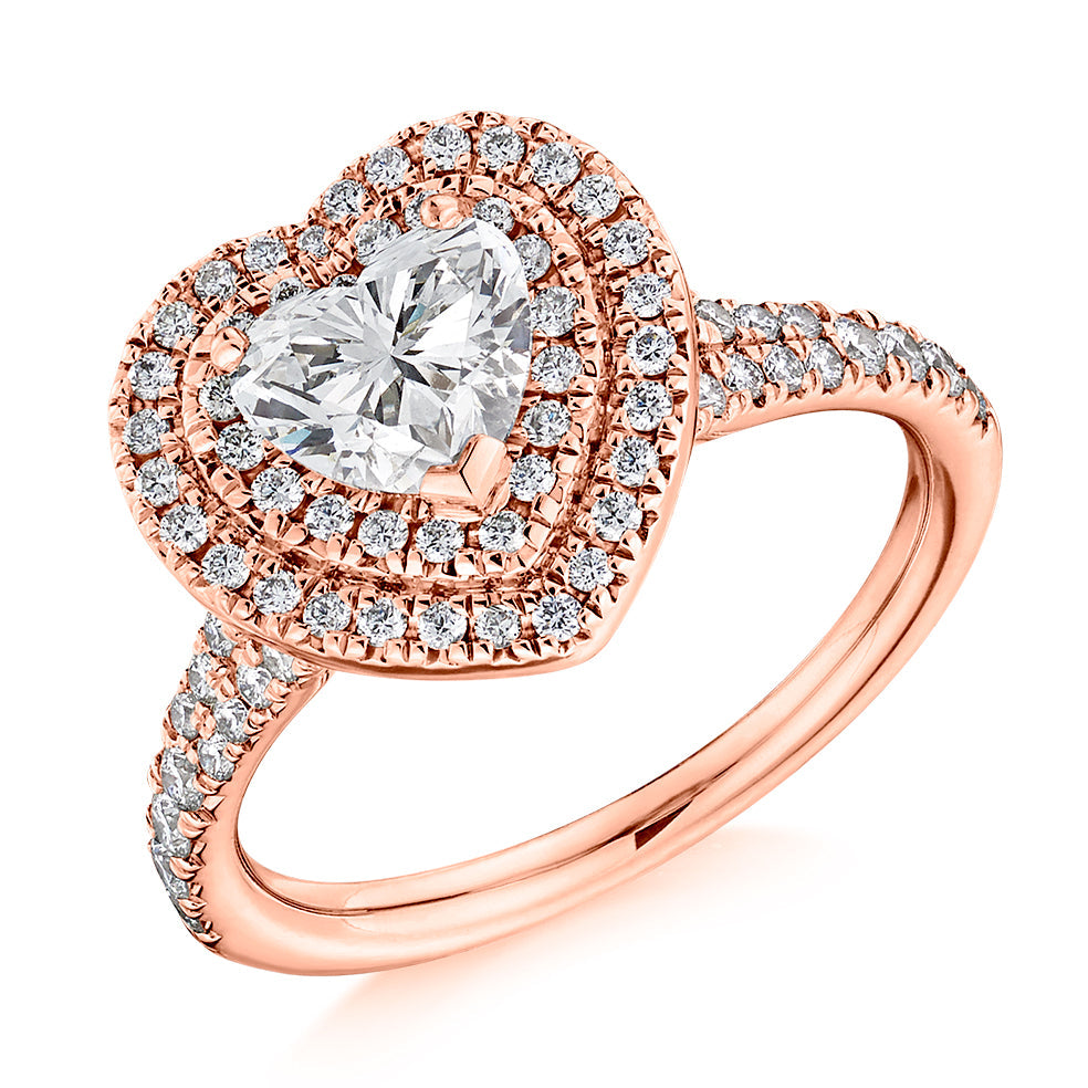 Double-Halo Split-Shoulder Heart-Cut Engagement Ring, 1.0ct in Rose Gold