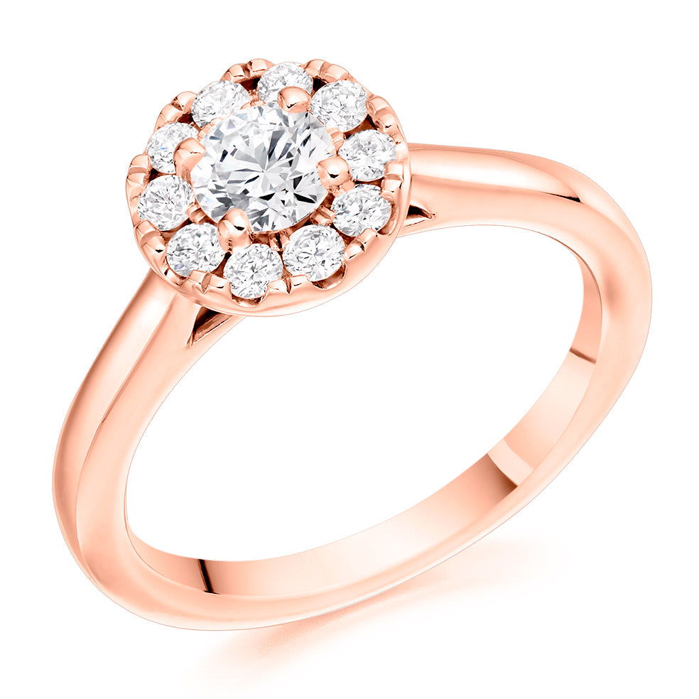 Halo with Plain Shoulders Round Brilliant Engagement Ring, 0.33ct in Rose Gold