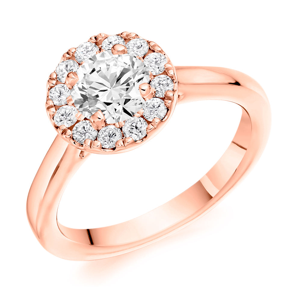 Plain-Band Halo Round Brilliant Engagement Ring, 0.5ct in Rose Gold