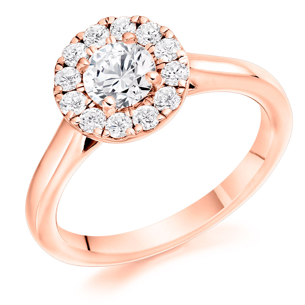 Halo Solitaire Round Brilliant Engagement Ring, 0.75ct in Rose Gold