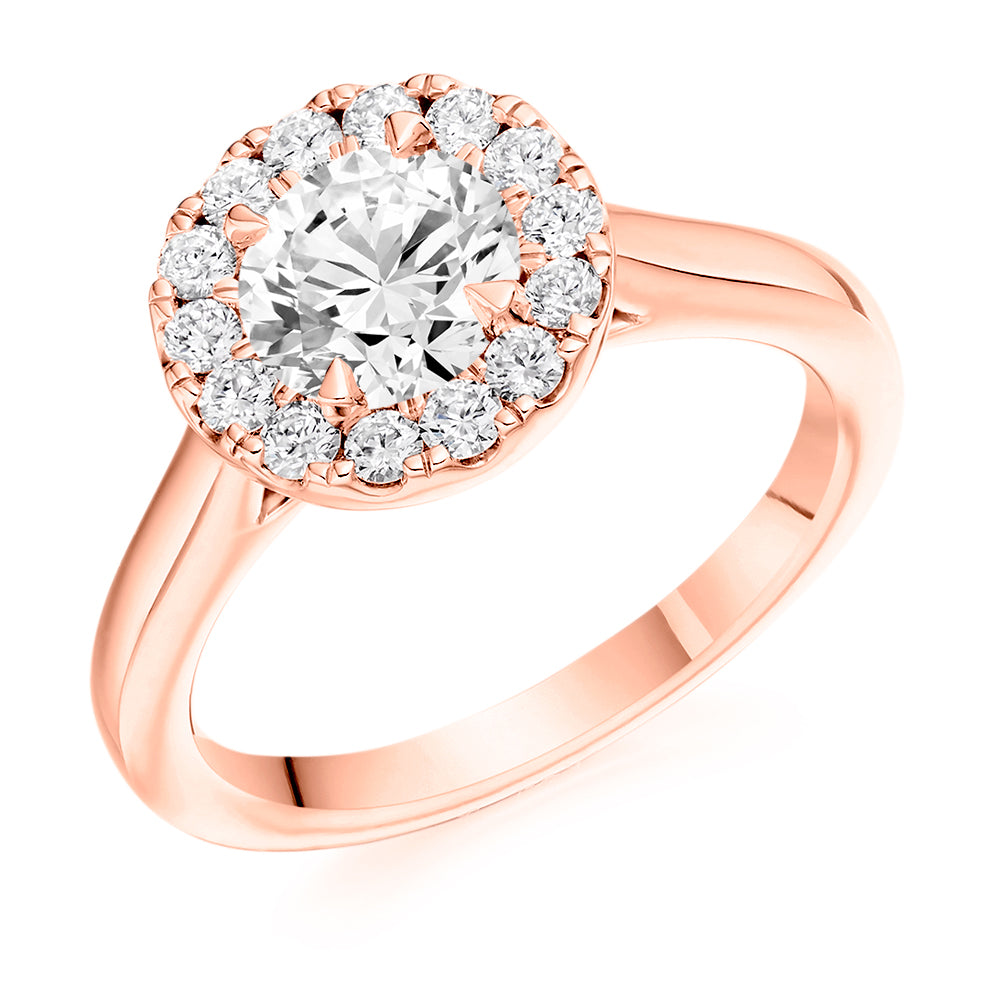 Clean-Shouldered Halo Round Brilliant Engagement Ring, 1.0ct in Rose Gold