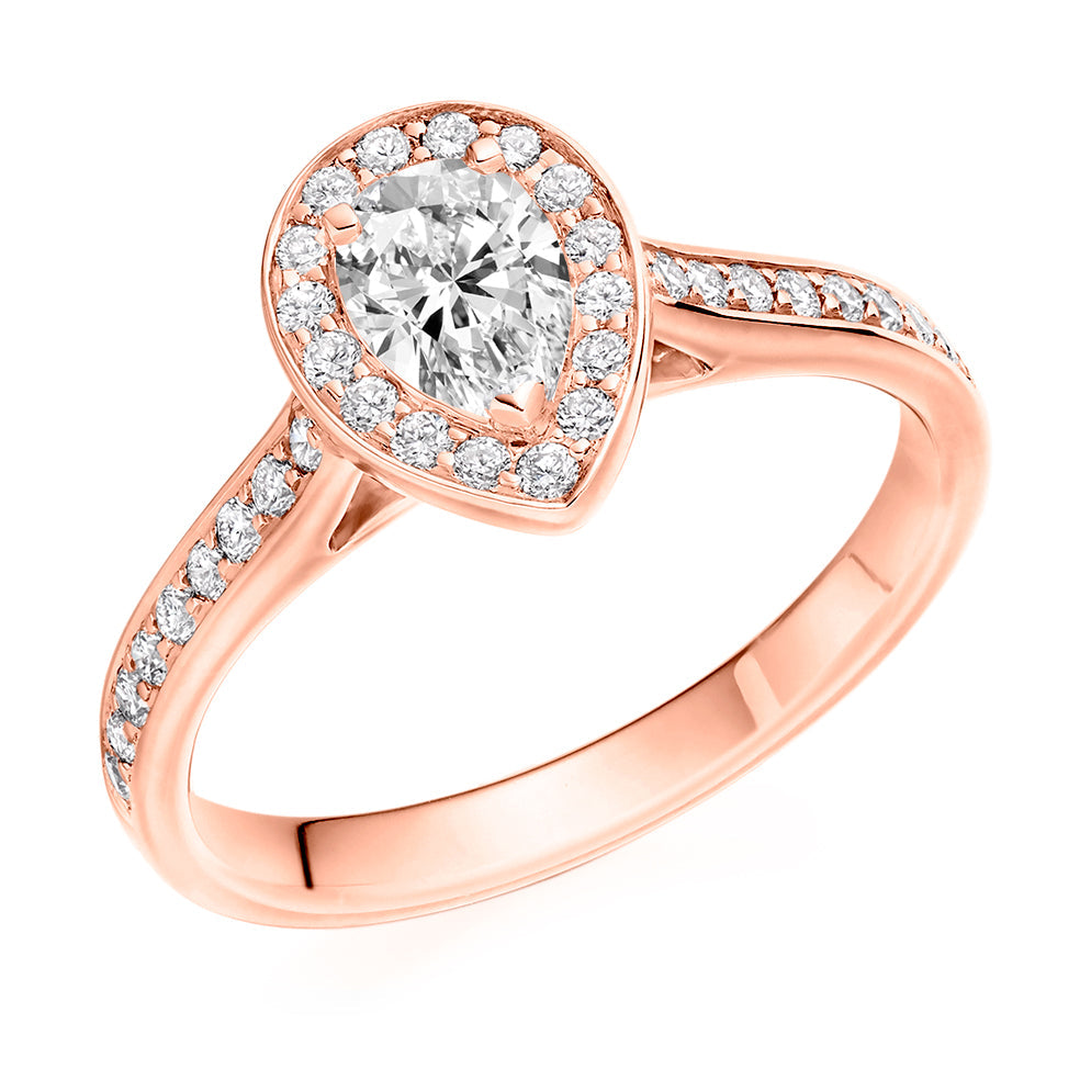 Pavé-Shoulder Halo Pear-Cut Engagement Ring, 0.33ct in Rose Gold
