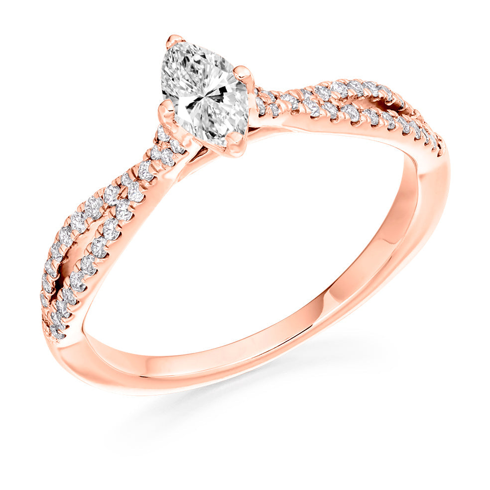 Solitaire with Split Shoulders Marquise Cut Engagement Ring in Rose Gold