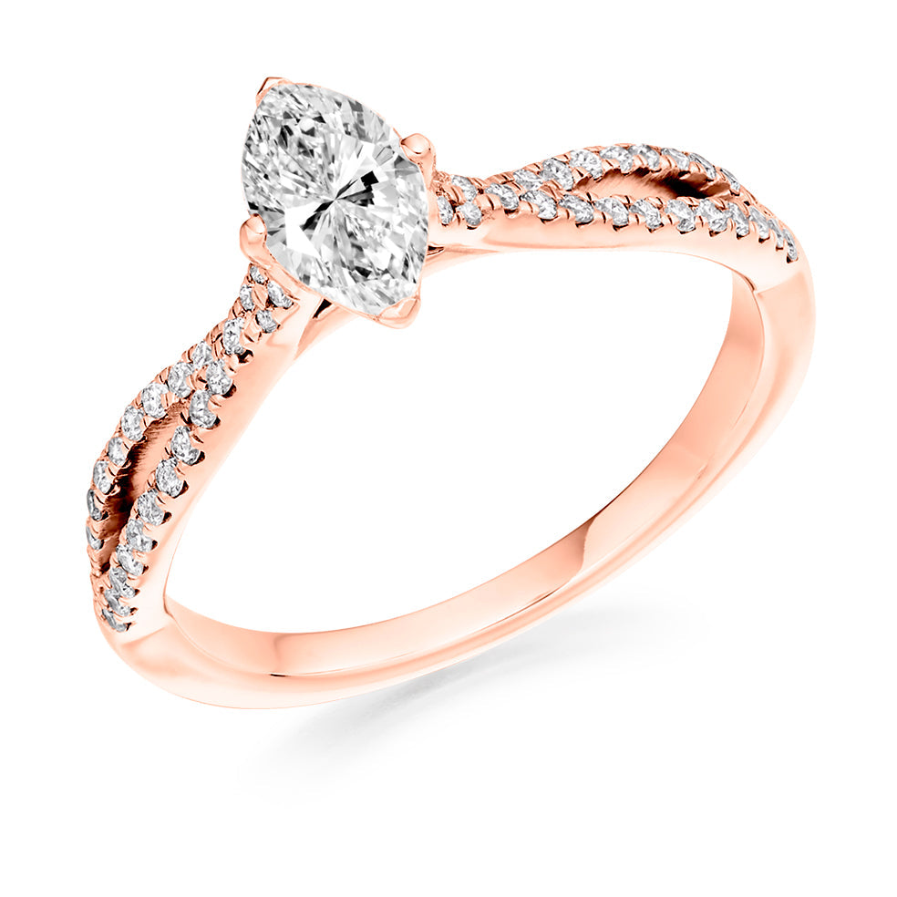 Curved-Shoulder Solitaire Marquise Cut Engagement Ring in Rose Gold
