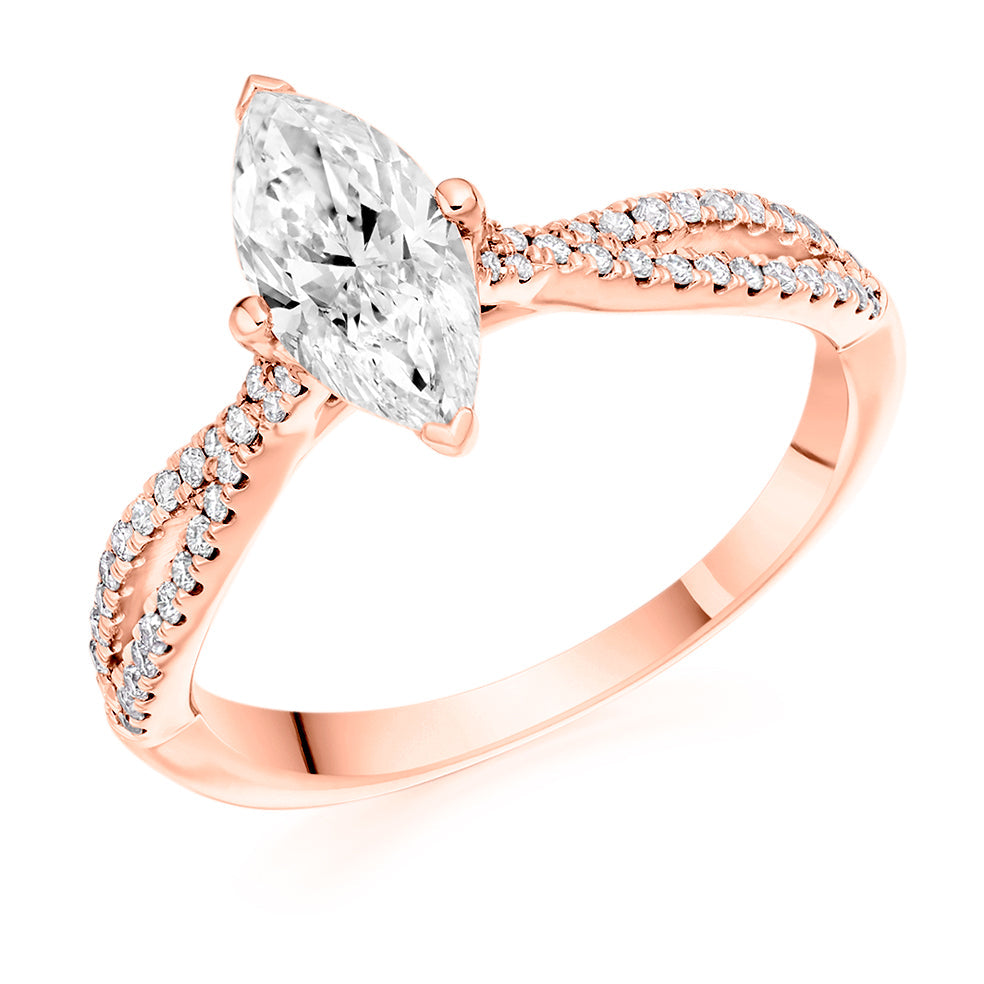 Solitaire with Split Shoulders Marquise Cut Engagement Ring, 1.0ct in Rose Gold