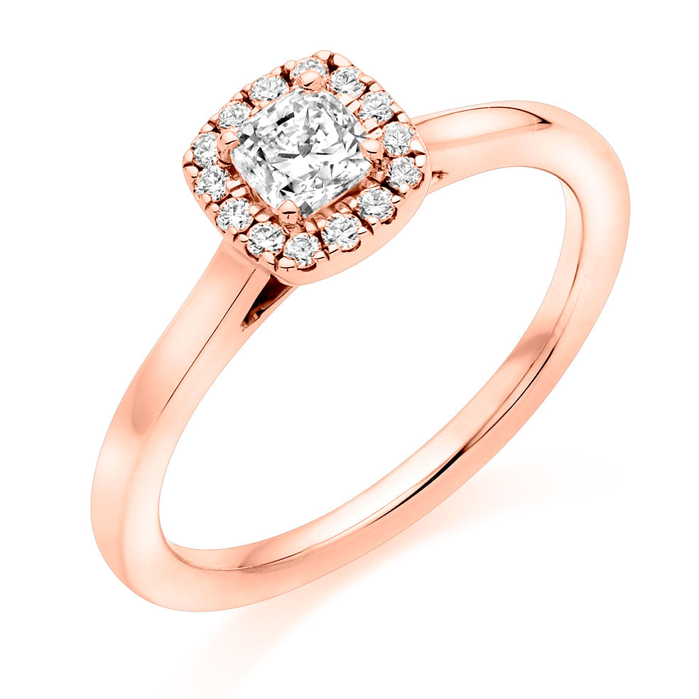 Plain-Shoulder Halo Cushion-Cut Engagement Ring, 0.33ct in Rose Gold