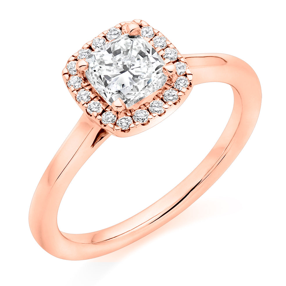 Plain-Shoulder Halo Cushion-Cut Engagement Ring, 1.0ct (ENG6180 SMT) in Rose Gold