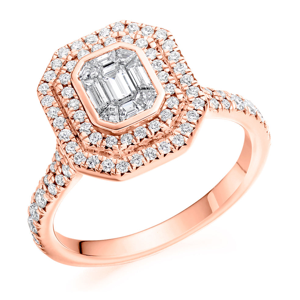 Split-Shoulder Invisible-Set Halo Emerald-Cut Engagement Ring, 0.4ct (ENG6192) in Rose Gold