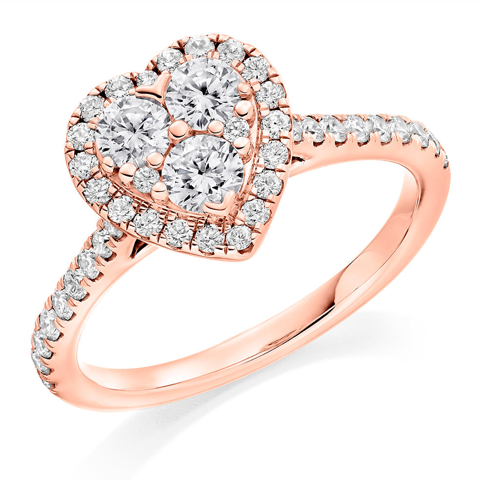 Invisible-Set Halo Diamond-Shoulder Round-Brilliant Engagement Ring in Rose Gold