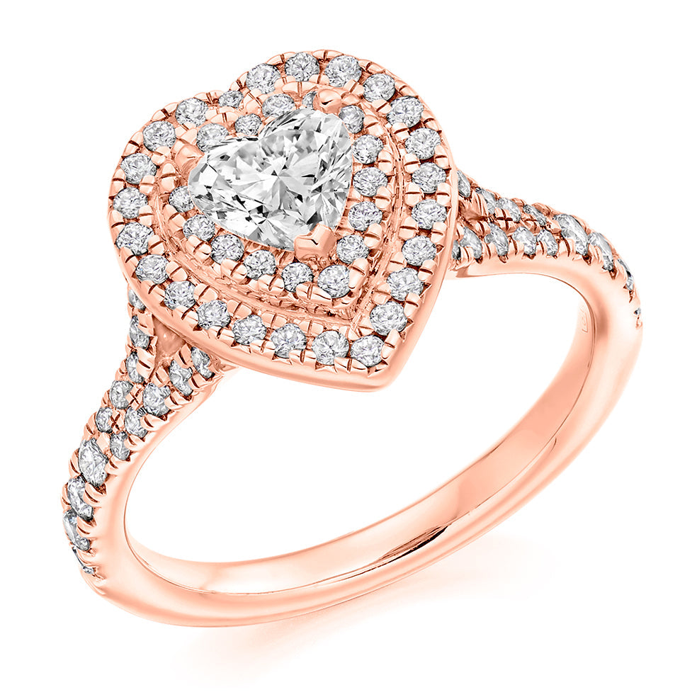 Double-Halo Split-Shoulder Heart-Cut Engagement Ring, 0.5ct in Rose Gold