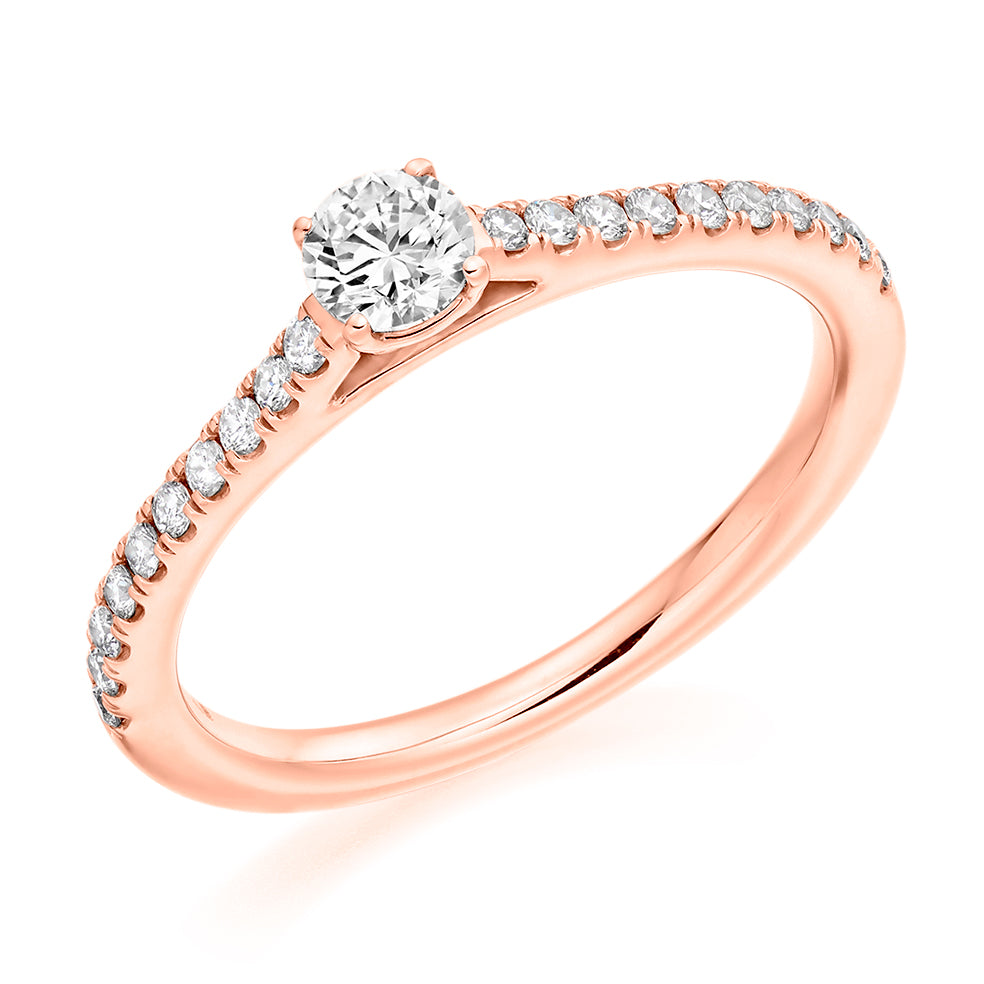 Solitaire with Diamond Set Shoulders Round Brilliant Engagement Ring, 0.25ct in Rose Gold