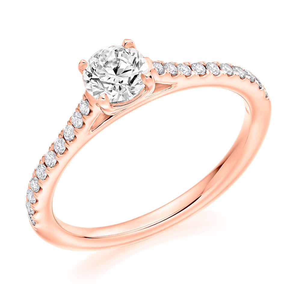 Solitaire with Diamond Set Shoulders Round Brilliant Engagement Ring, 0.50ct in Rose Gold