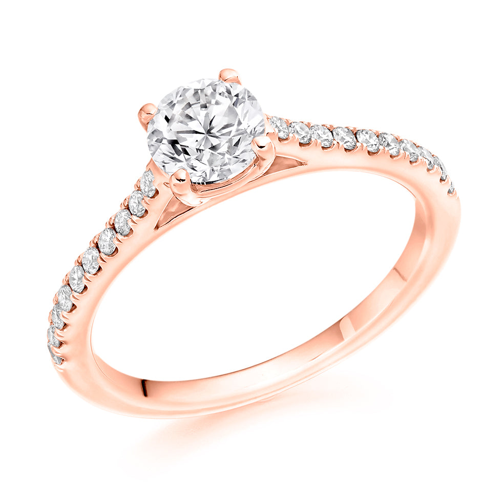 Solitaire with Diamond Set Shoulders Round Brilliant Engagement Ring, 0.75ct in Rose Gold