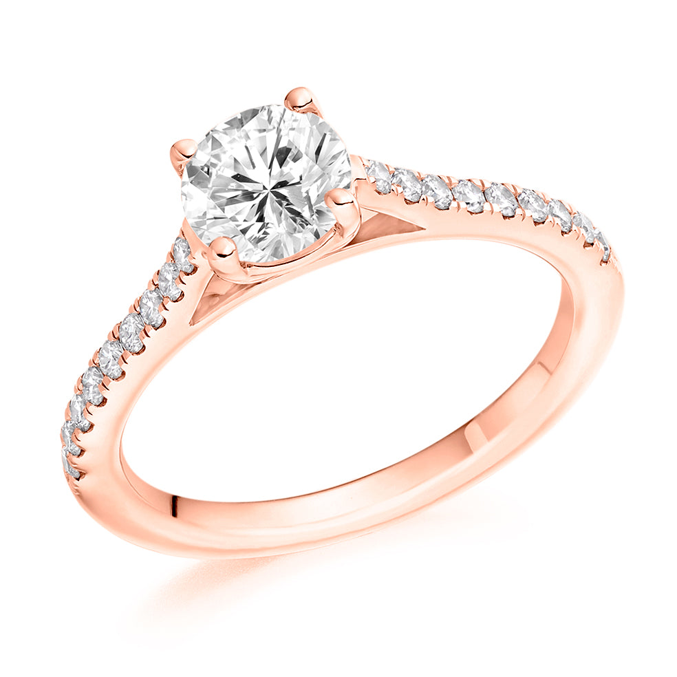 Solitaire with Diamond Set Shoulders Round Brilliant Engagement Ring, 0.90ct in Rose Gold