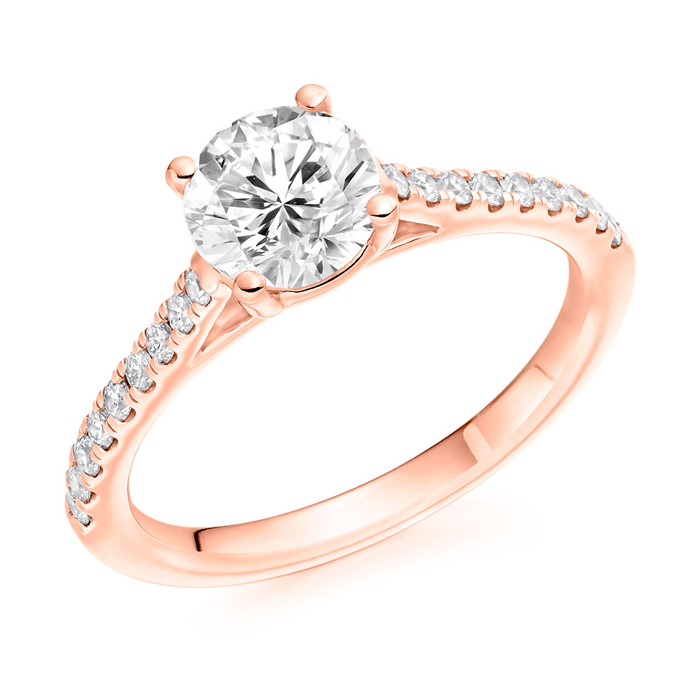 Solitaire with Diamond Set Shoulders Round Brilliant Engagement Ring, 1.00ct in Rose Gold