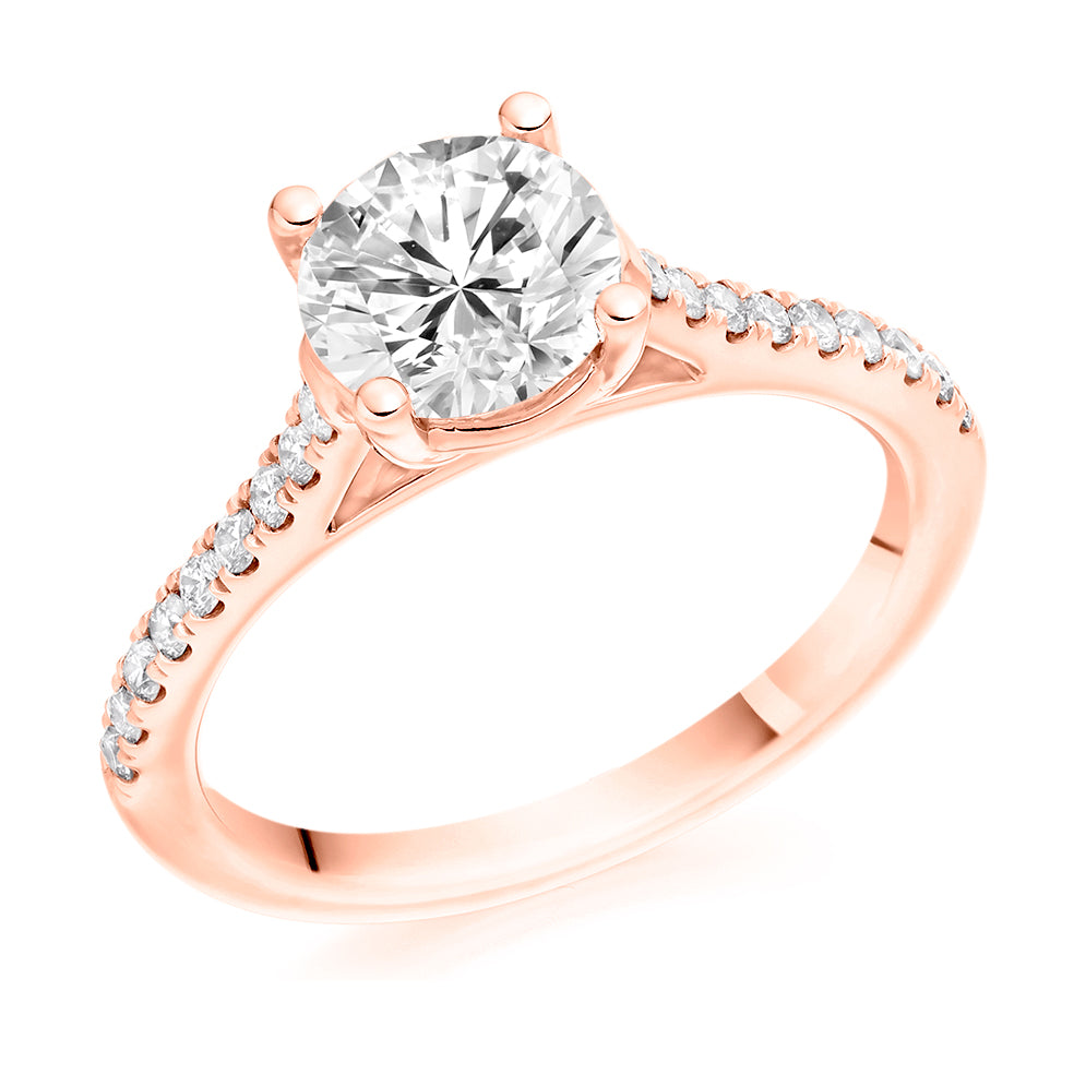 Solitaire with Diamond Set Shoulders Round Brilliant Engagement Ring, 1.50ct in Rose Gold