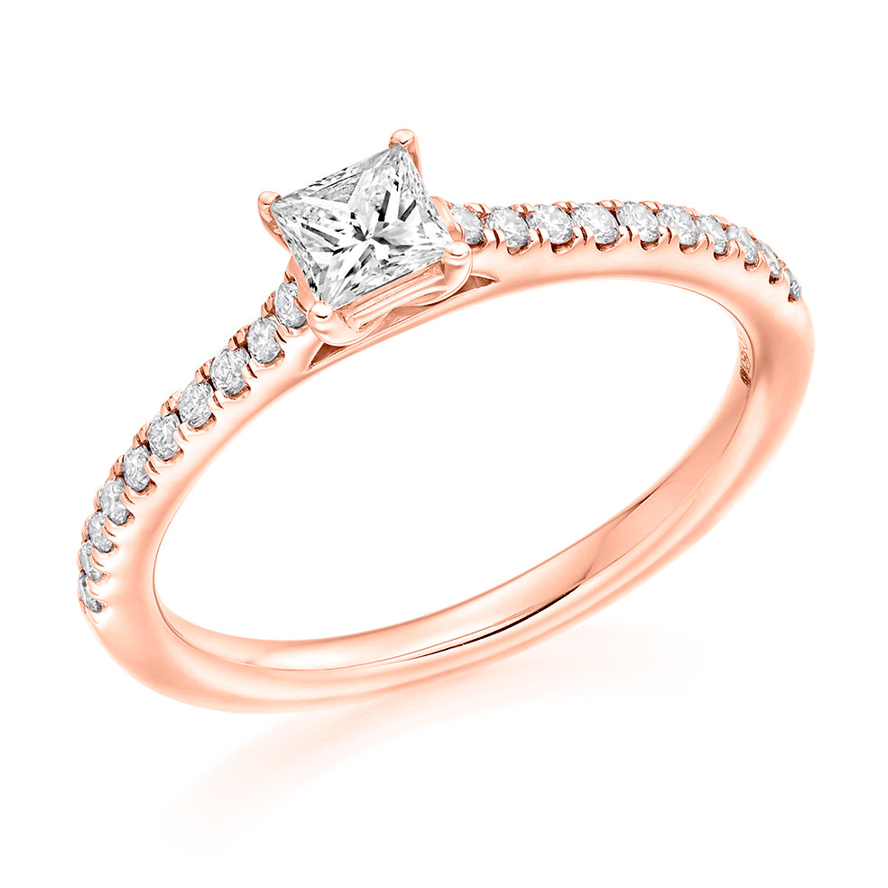 Solitaire with Diamond Set Shoulders Princess Cut Engagement Ring, 0.33ct in Rose Gold