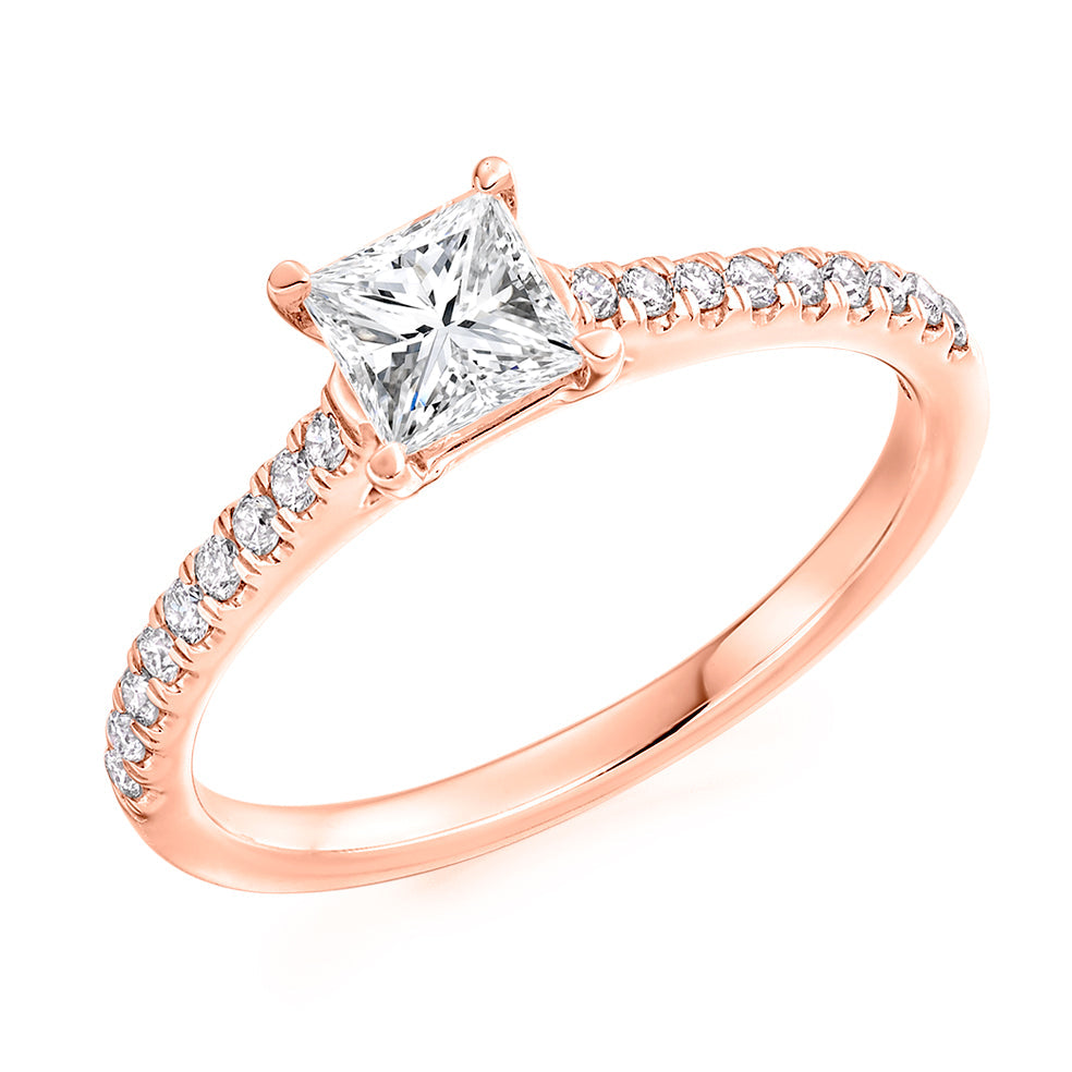 Solitaire with Diamond Set Shoulders Princess Cut Engagement Ring, 0.50ct in Rose Gold