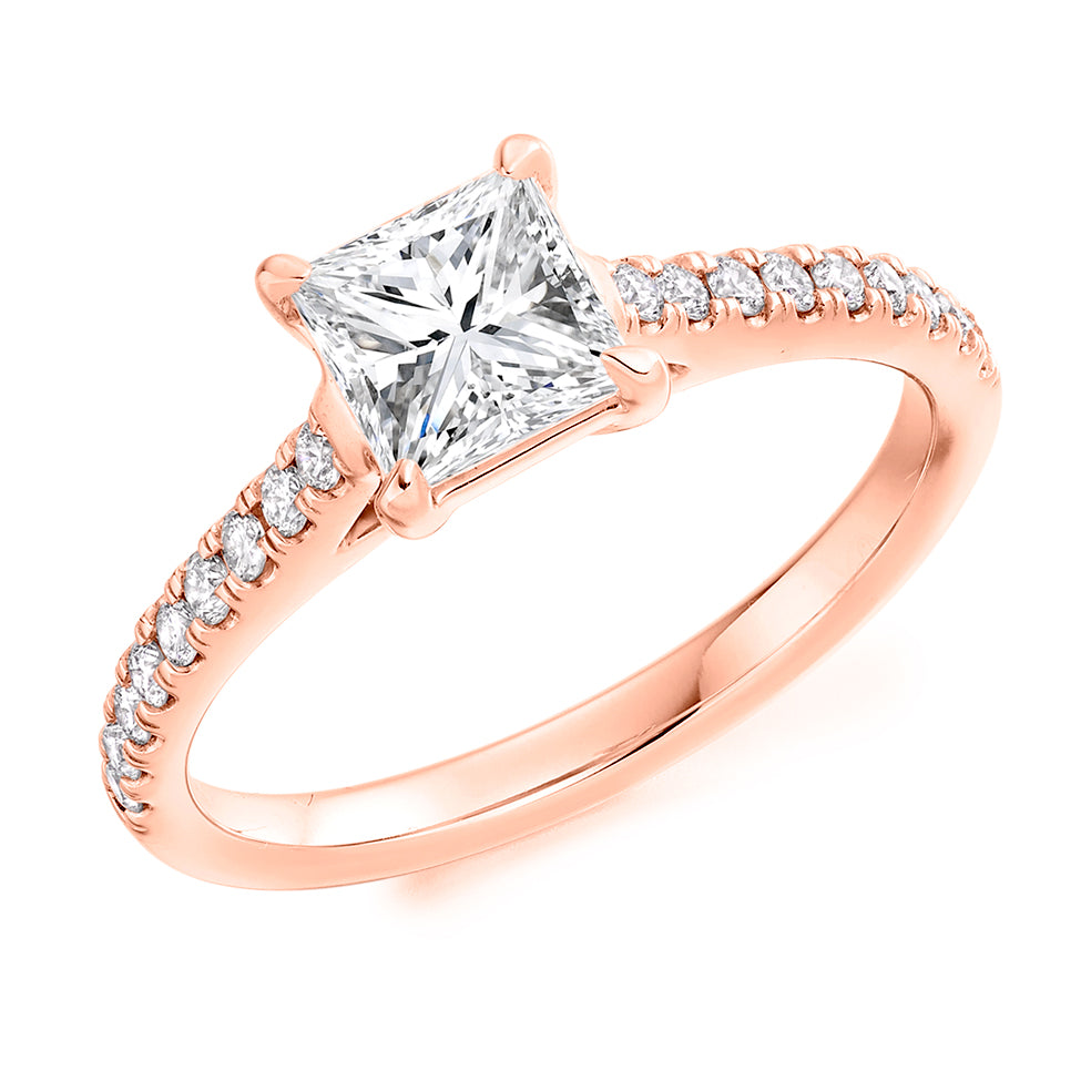 Accent-Shouldered Solitaire Princess Cut Engagement Ring, 1.0ct in Rose Gold
