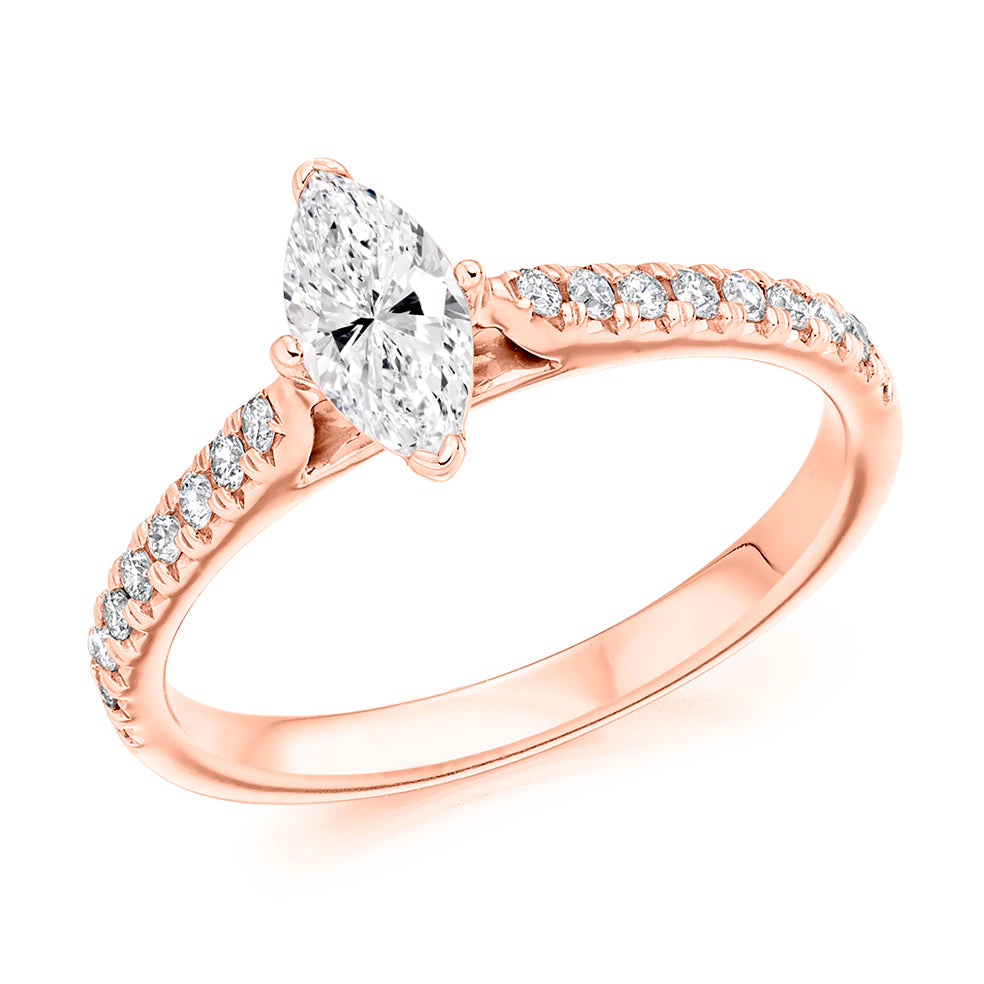 Accent-Shouldered Solitaire Marquise Cut Engagement Ring, 0.4ct in Rose Gold