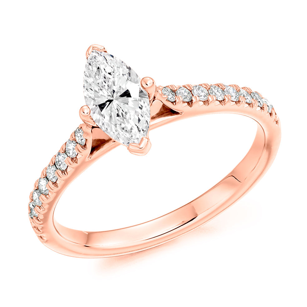 Solitaire with Diamond Shoulders Marquise Cut Engagement Ring, 0.5ct in Rose Gold