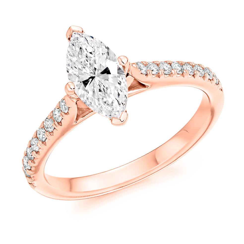 Diamond-Shouldered Solitaire Marquise Cut Engagement Ring, 0.75ct in Rose Gold