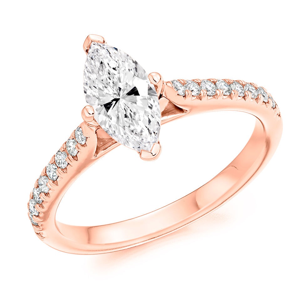 Accent-Shouldered Solitaire Marquise Cut Engagement Ring, 0.85ct in Rose Gold