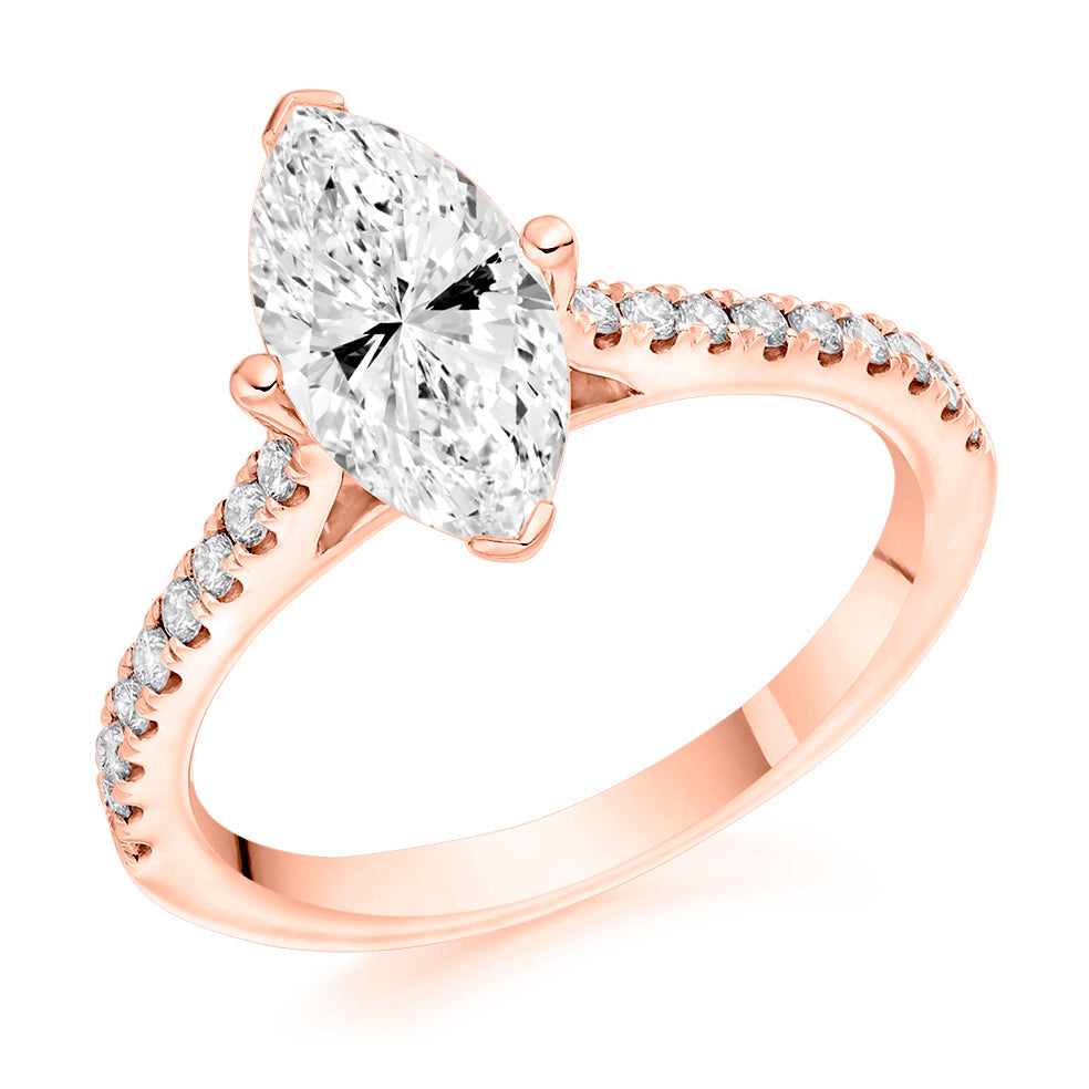 Solitaire with Diamond Shoulders Marquise Cut Engagement Ring in Rose Gold