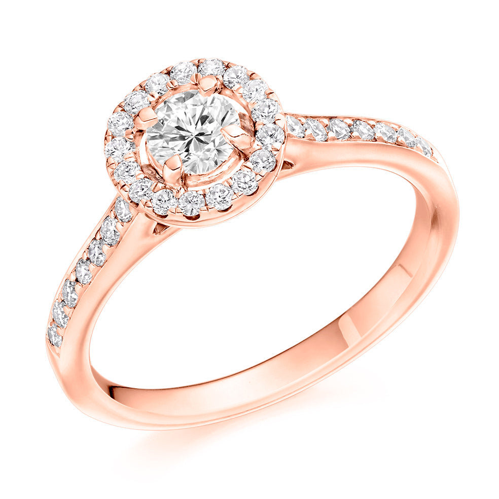 Pavé-Shoulder Halo Round-Brilliant Engagement Ring, 0.33ct (ENG7042 SMT) in Rose Gold