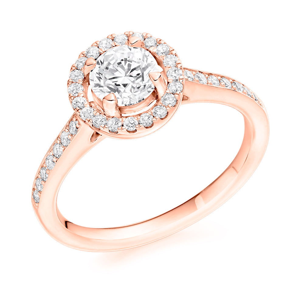 Pavé-Shoulder Halo Round-Brilliant Engagement Ring, 0.5ct in Rose Gold