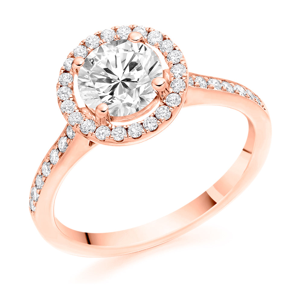 Pavé-Shoulder Halo Round-Brilliant Engagement Ring, 1.0ct in Rose Gold