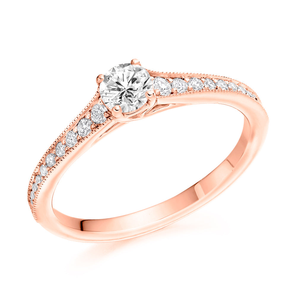 Solitaire with Diamond Set Shoulders Round Brilliant Engagement Ring, 0.25ct in Rose Gold