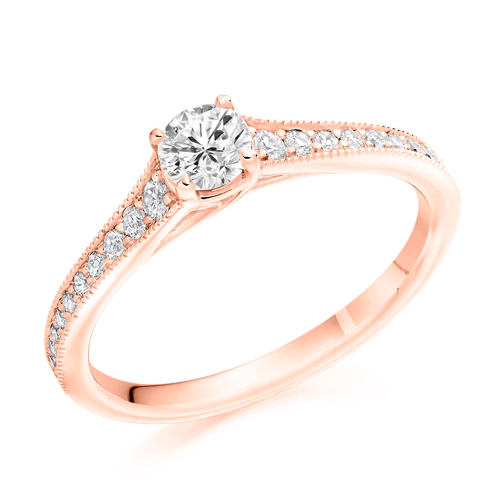 Solitaire with Diamond Set Shoulders Round Brilliant Engagement Ring, 0.33ct in Rose Gold